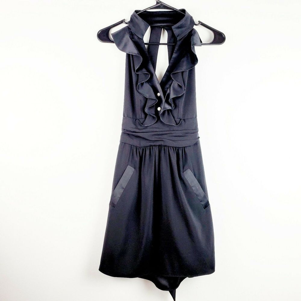 Bcbgeneration Black Ruffle Tuxedo Mini Dress Sz 0 - image 1